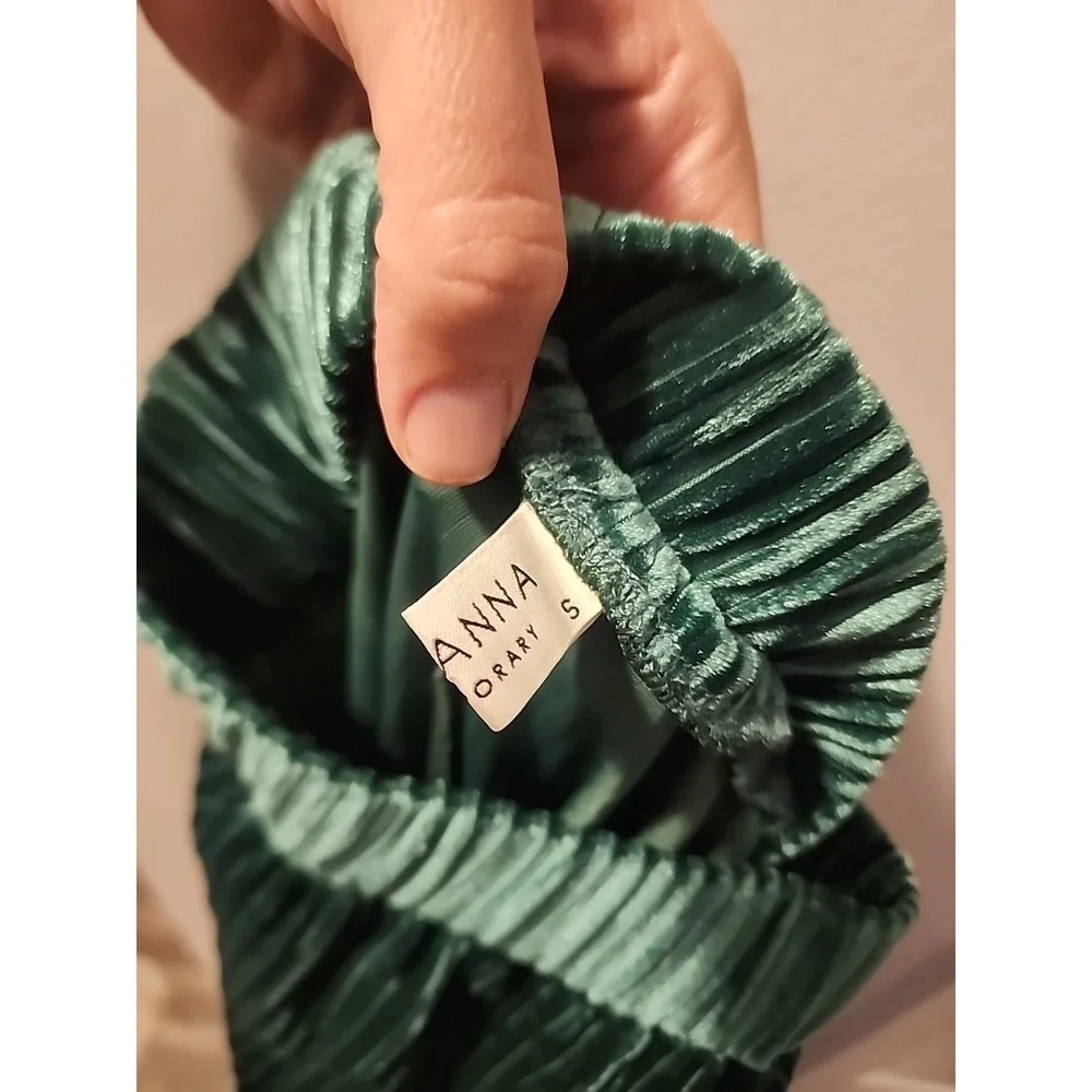 Jon & Anna Green Ribbed Crushed Velvet Ribbed Flare Slacks Pants Sz S Elastic - Picture 8 of 10